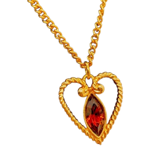 Avon Jewelry - Vintage Avon Gold Tone Heart Pendant With Glass Rhinestone Necklace